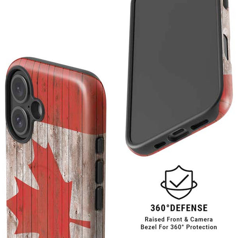 Canadian Flag Dark Wood iPhone 16 Magsafe Impact Case