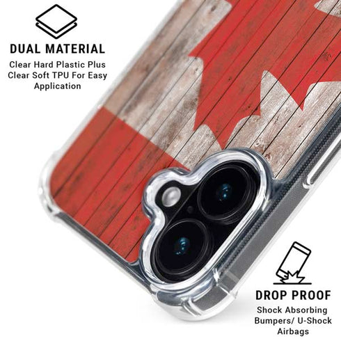 Canadian Flag Dark Wood iPhone 16 Plus Clear Case