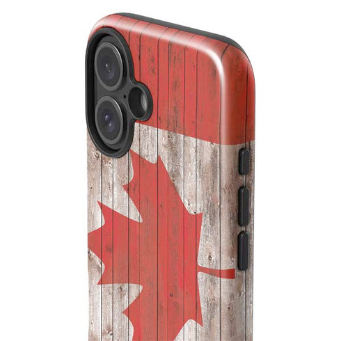 Canadian Flag Dark Wood iPhone 16 Plus Impact Case