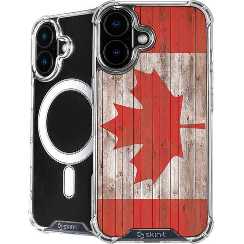 Canadian Flag Dark Wood iPhone 16 Plus MagSafe Case