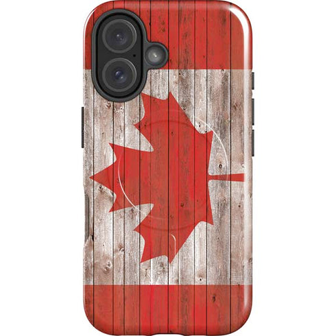 Canadian Flag Dark Wood iPhone 16 Plus Magsafe Impact Case