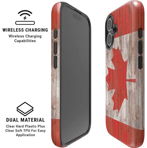 Canadian Flag Dark Wood iPhone 16 Plus Magsafe Impact Case