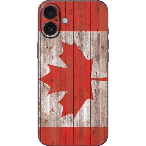 Canadian Flag Dark Wood iPhone 16 Plus Skin