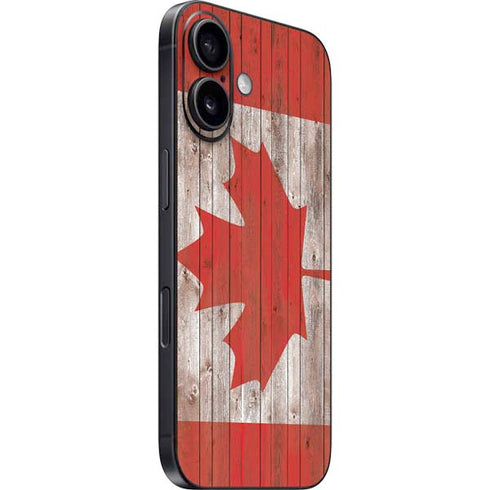 Canadian Flag Dark Wood iPhone 16 Plus Skin