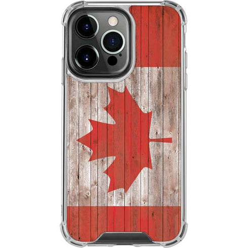 Canadian Flag Dark Wood iPhone 16 Pro Clear Case