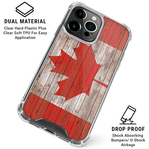 Canadian Flag Dark Wood iPhone 16 Pro Clear Case