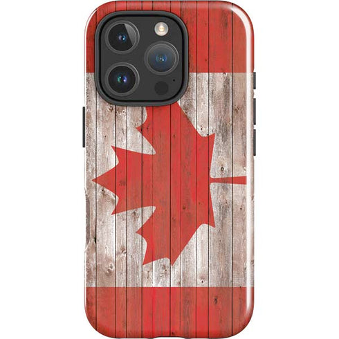 Canadian Flag Dark Wood iPhone 16 Pro Impact Case