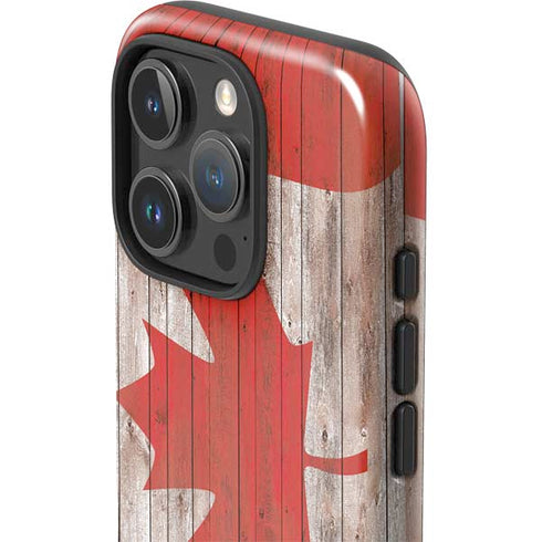 Canadian Flag Dark Wood iPhone 16 Pro Impact Case
