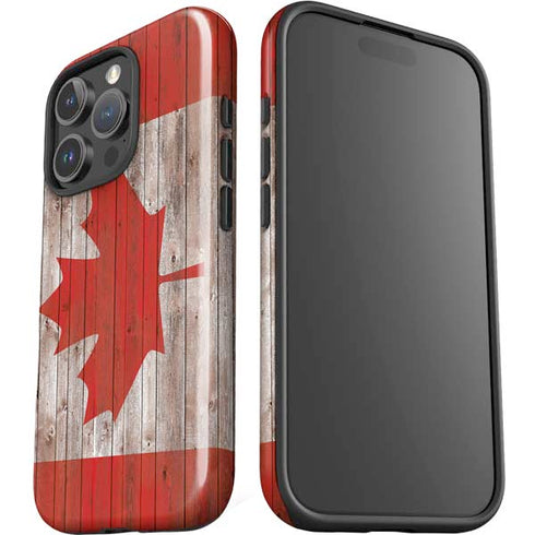 Canadian Flag Dark Wood iPhone 16 Pro Impact Case