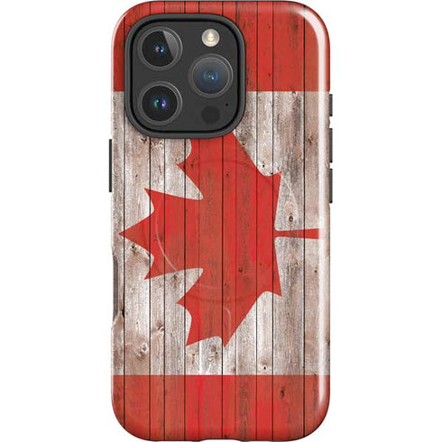 Canadian Flag Dark Wood iPhone 16 Pro Magsafe Impact Case