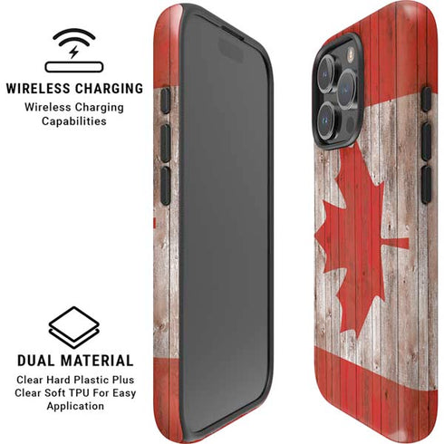 Canadian Flag Dark Wood iPhone 16 Pro Magsafe Impact Case