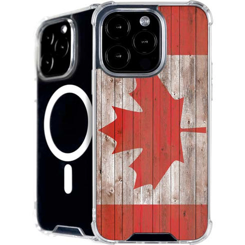 Canadian Flag Dark Wood iPhone 16 Pro Max MagSafe Case