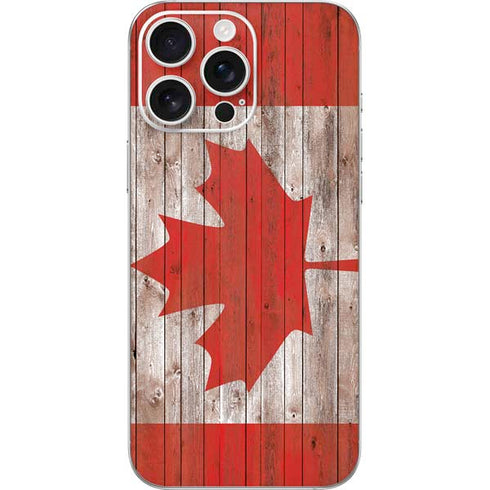 Canadian Flag Dark Wood iPhone 16 Pro Max Skin
