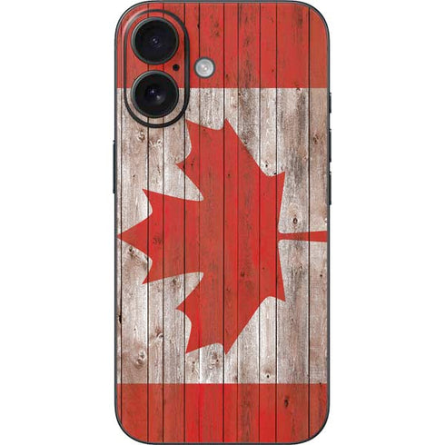 Canadian Flag Dark Wood iPhone 16 Skin