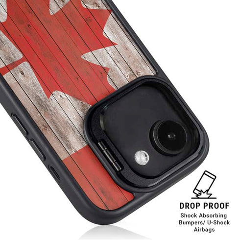 Canadian Flag Dark Wood iPhone 16e Kickstand Case