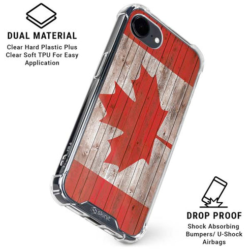 Canadian Flag Dark Wood iPhone 16e Clear Case