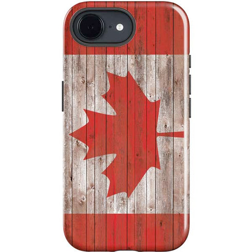 Canadian Flag Dark Wood iPhone 16e Impact Case