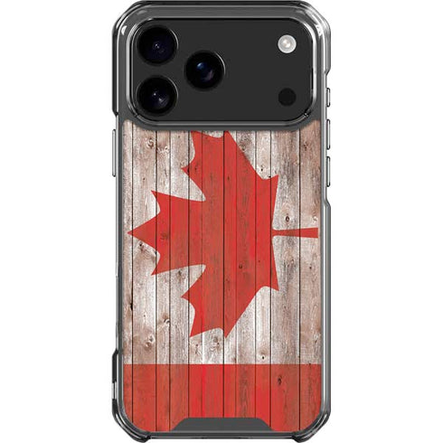 Canadian Flag Dark Wood iPhone 18 Pro Max Clear Case