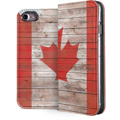 Canadian Flag Dark Wood iPhone 7 Folio Case