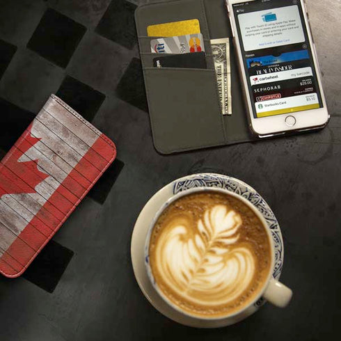 Canadian Flag Dark Wood iPhone SE (2nd & 3rd Gen) Folio Case