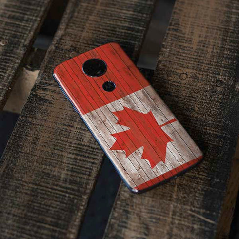 Canadian Flag Dark Wood Moto E5 Plus Skin