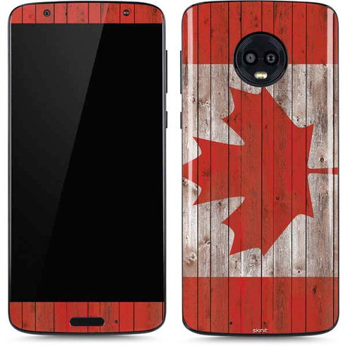 Canadian Flag Dark Wood Moto G6 Skin