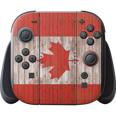 Canadian Flag Dark Wood Nintendo Switch 2 (2025) with Joy-Con Skin
