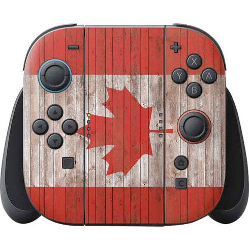 Canadian Flag Dark Wood Nintendo Switch 2 (2025) Joy-Con Controller Skin