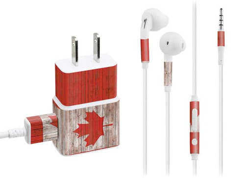 Canadian Flag Dark Wood Phone Charger Skin