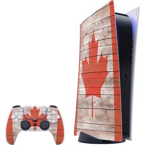 Canadian Flag Dark Wood PlayStation PS5 Skins