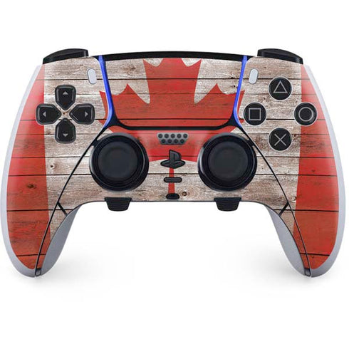 Canadian Flag Dark Wood PS5 DualSense Edge Pro Controller Skin