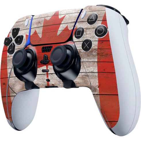 Canadian Flag Dark Wood PS5 DualSense Edge Pro Controller Skin