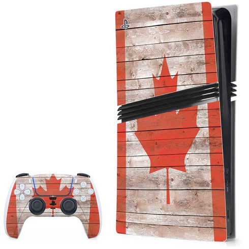 Canadian Flag Dark Wood PlayStation PS5 Skins