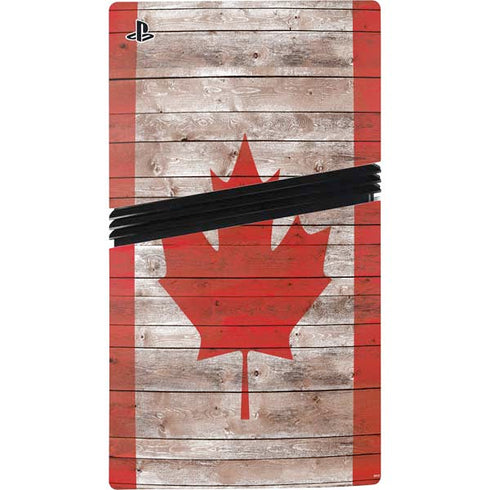 Canadian Flag Dark Wood PS5 Pro Console Skin