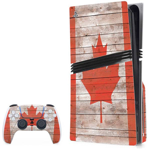 Canadian Flag Dark Wood PlayStation PS5 Skins