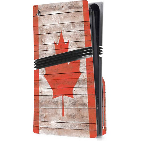 Canadian Flag Dark Wood PS5 Pro Disk Console Skin
