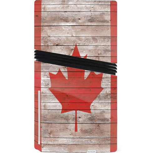Canadian Flag Dark Wood PS5 Pro Disk Console Skin