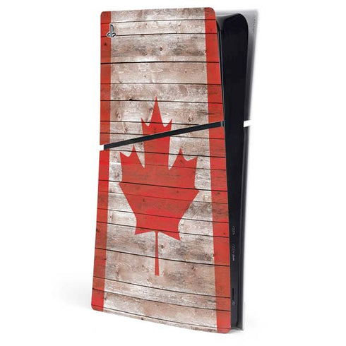 Canadian Flag Dark Wood PS5 Slim Digital Edition Console Skin