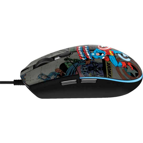 Marvel Classic Comics Captain America Vintage G203 Prodigy RGB Wired Gaming Mouse Skin