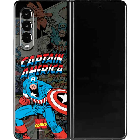 Marvel Classic Comics Captain America Vintage Galaxy Z Fold3 5G Skin