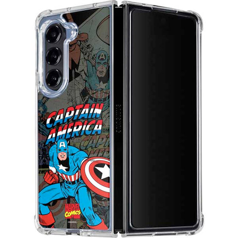 Marvel Classic Comics Captain America Vintage Galaxy Z Fold5 5G Clear Case