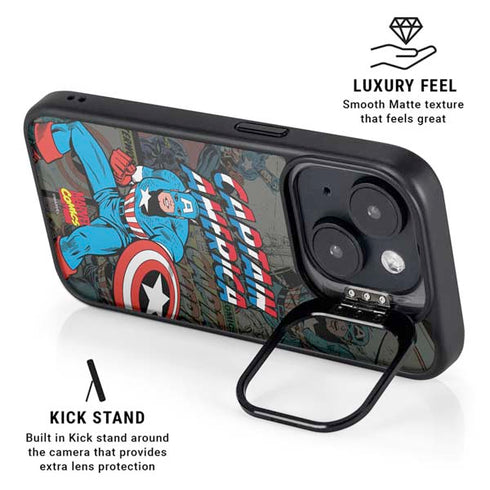 Marvel Classic Comics Captain America Vintage iPhone 14 Plus Kickstand Case