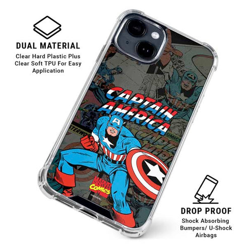 Marvel Classic Comics Captain America Vintage iPhone 15 Plus Clear Case