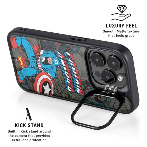 Marvel Classic Comics Captain America Vintage iPhone 15 Pro Max Kickstand Case