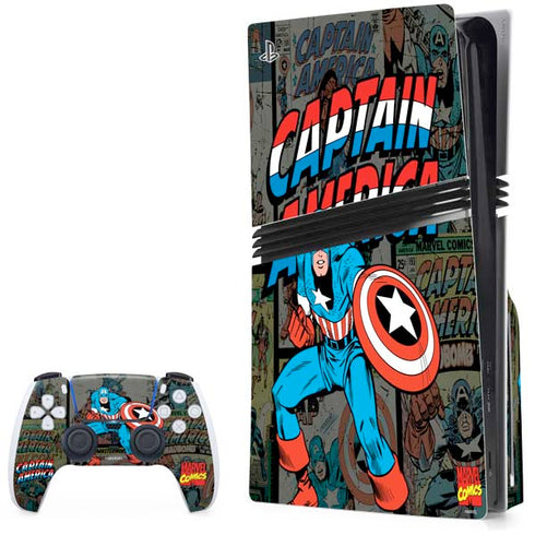 Marvel Classic Comics Captain America Vintage PS5 Pro Disk Bundle Skin