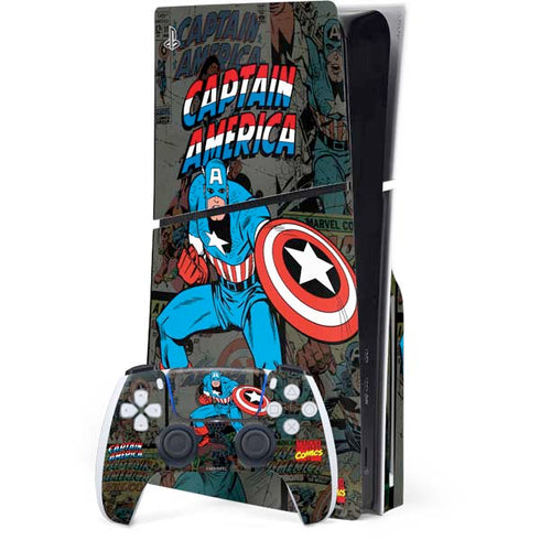 Marvel Classic Comics Captain America Vintage PS5 Slim Disk Bundle Skin