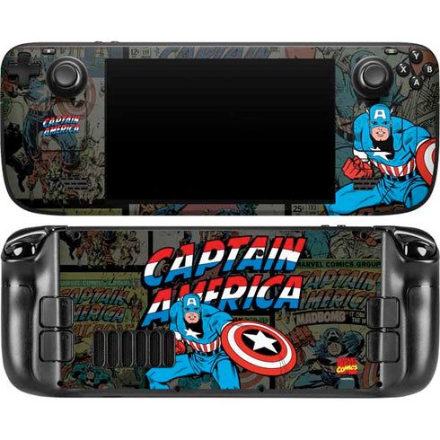 Marvel Classic Comics Captain America Vintage Steam Deck Handheld Gaming Computer OLED Skin