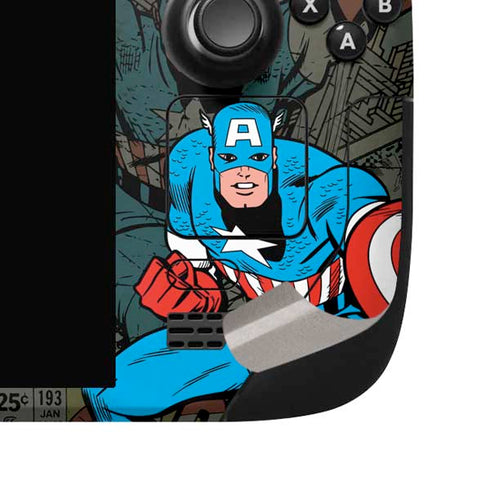 Marvel Classic Comics Captain America Vintage Steam Deck Handheld Gaming Computer OLED Skin