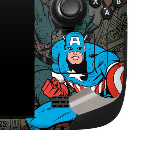 Marvel Classic Comics Captain America Vintage Steam Deck Handheld Gaming Computer Skin