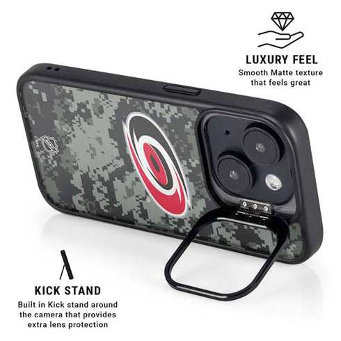 NHL Carolina Hurricanes Camo iPhone 15 Kickstand Case